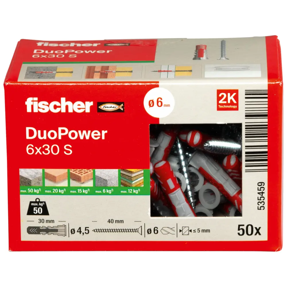 Fischer Universaldübel DuoPower 6x30 S mit Schraube