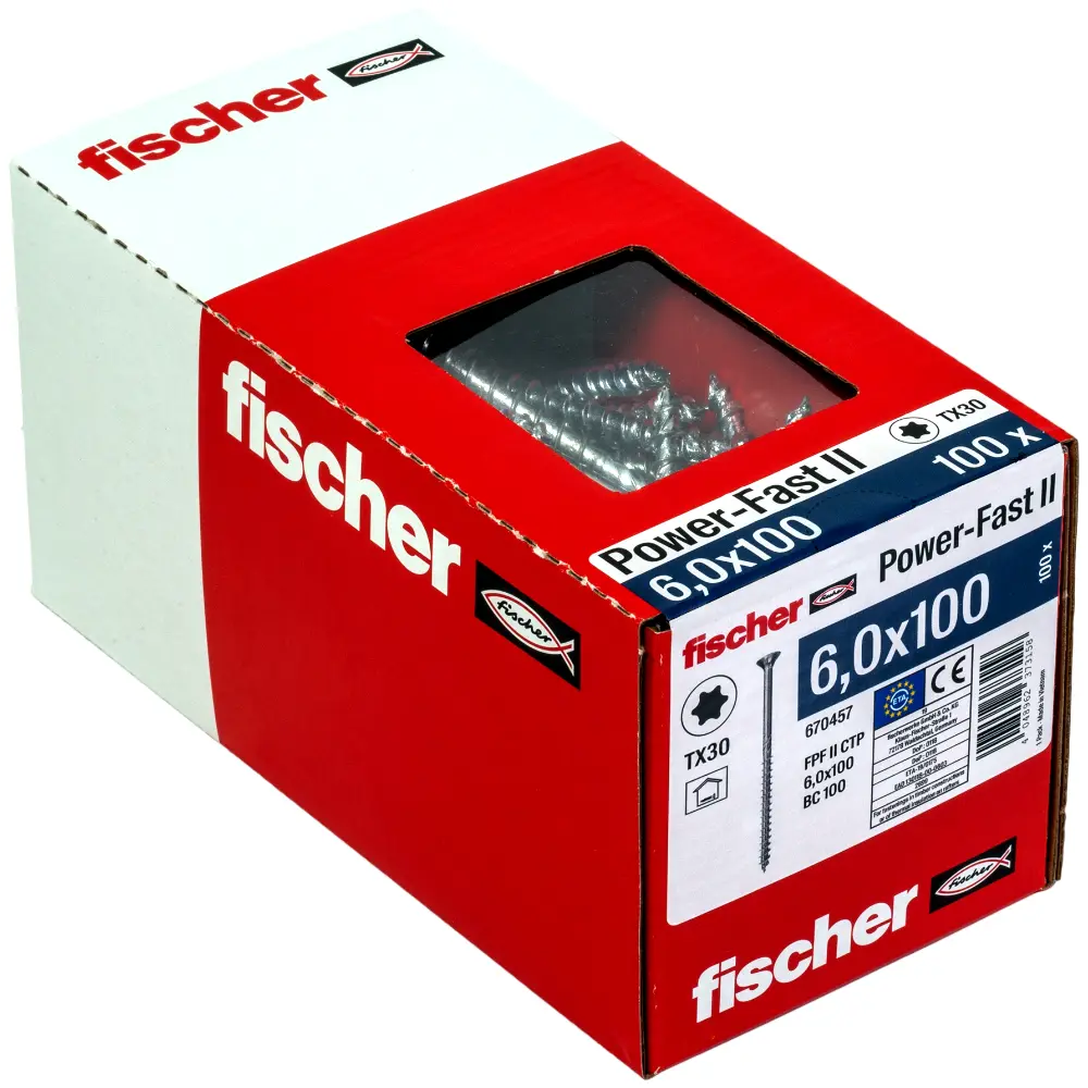 Fischer Spanplattenschraube 6,0x100 PowerFast FPF II CTP BC, Senkkopf, Innenstern TX. Teilgewinde