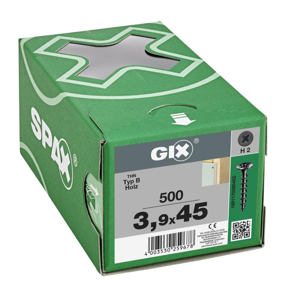 SPAX GIX-B Trompetenkopf H2 Grobgewinde phosphatiert, 500 Stück