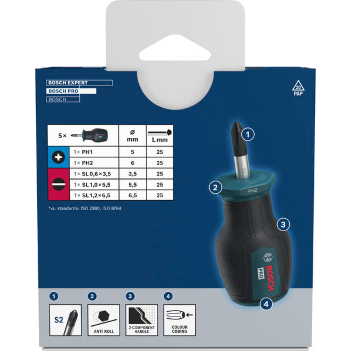 Bosch PRO Stubby-Schraubendreher PH/SL, 5-teilges Set