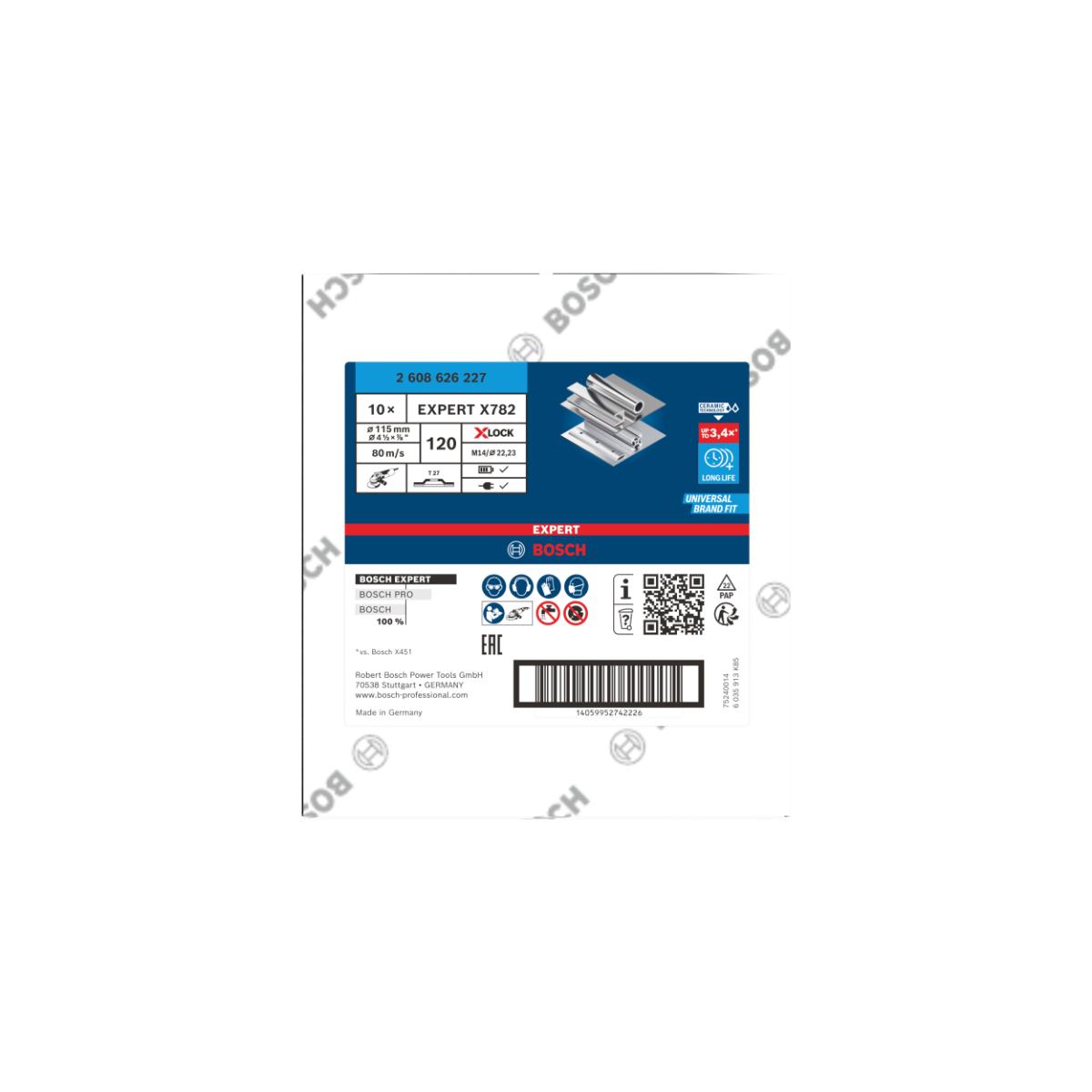 Bosch EXPERT X782 Fächerschleifscheibe Glasfaser, gerade, 115 mm, K120, X-Lock Glasfaser