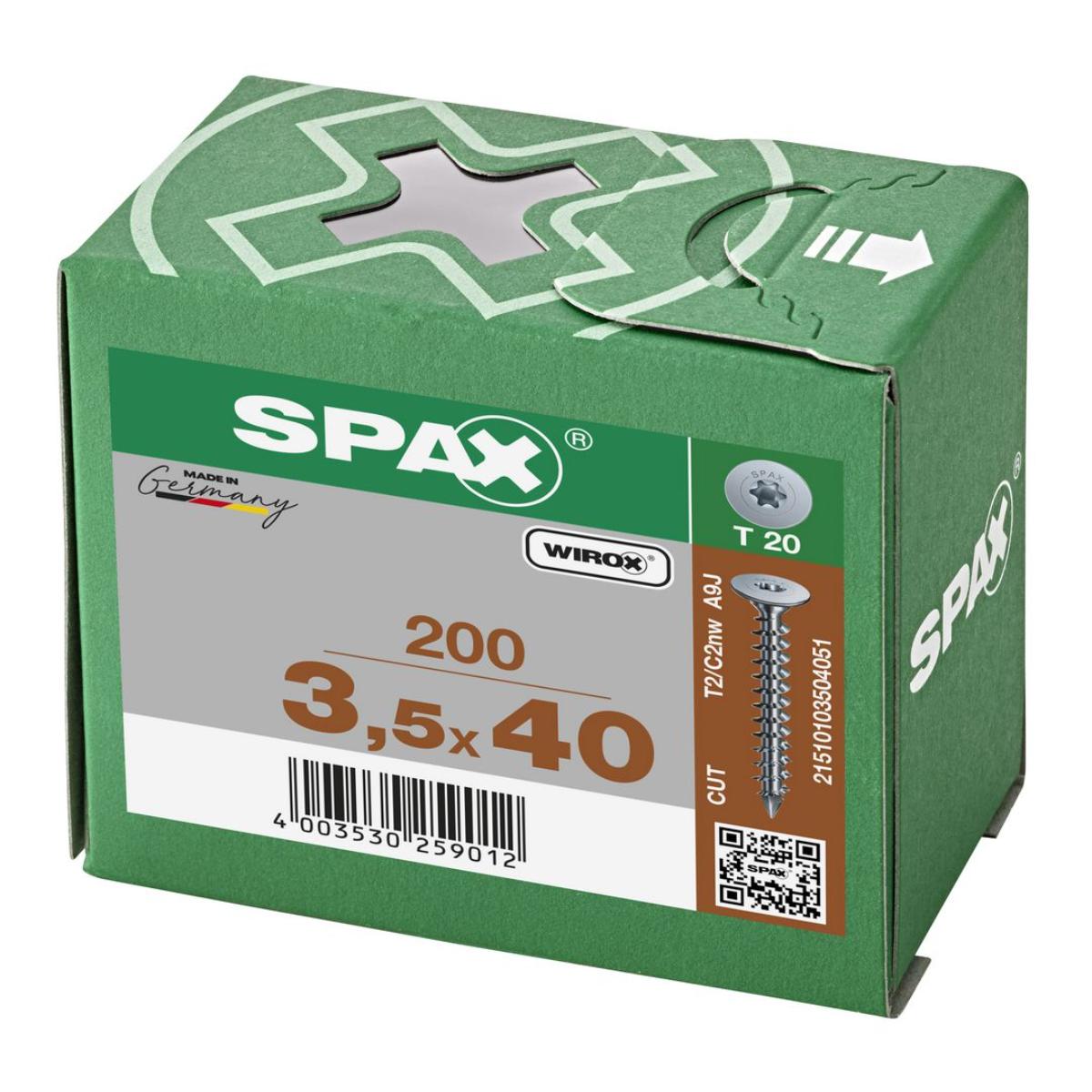 SPAX RÜCKWANDKOPF OHNE LINSE T-STAR PLUS T20 VOLLGEWINDE CUT FÜR MDF WIROX 200 Stück