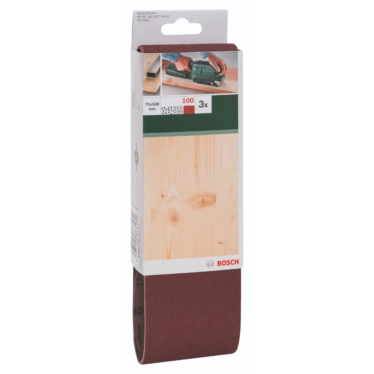 Bosch Schleifband-Set für Bandschleifer, rote Qualität K=100, 75 x 508 mm, 3-tlg.