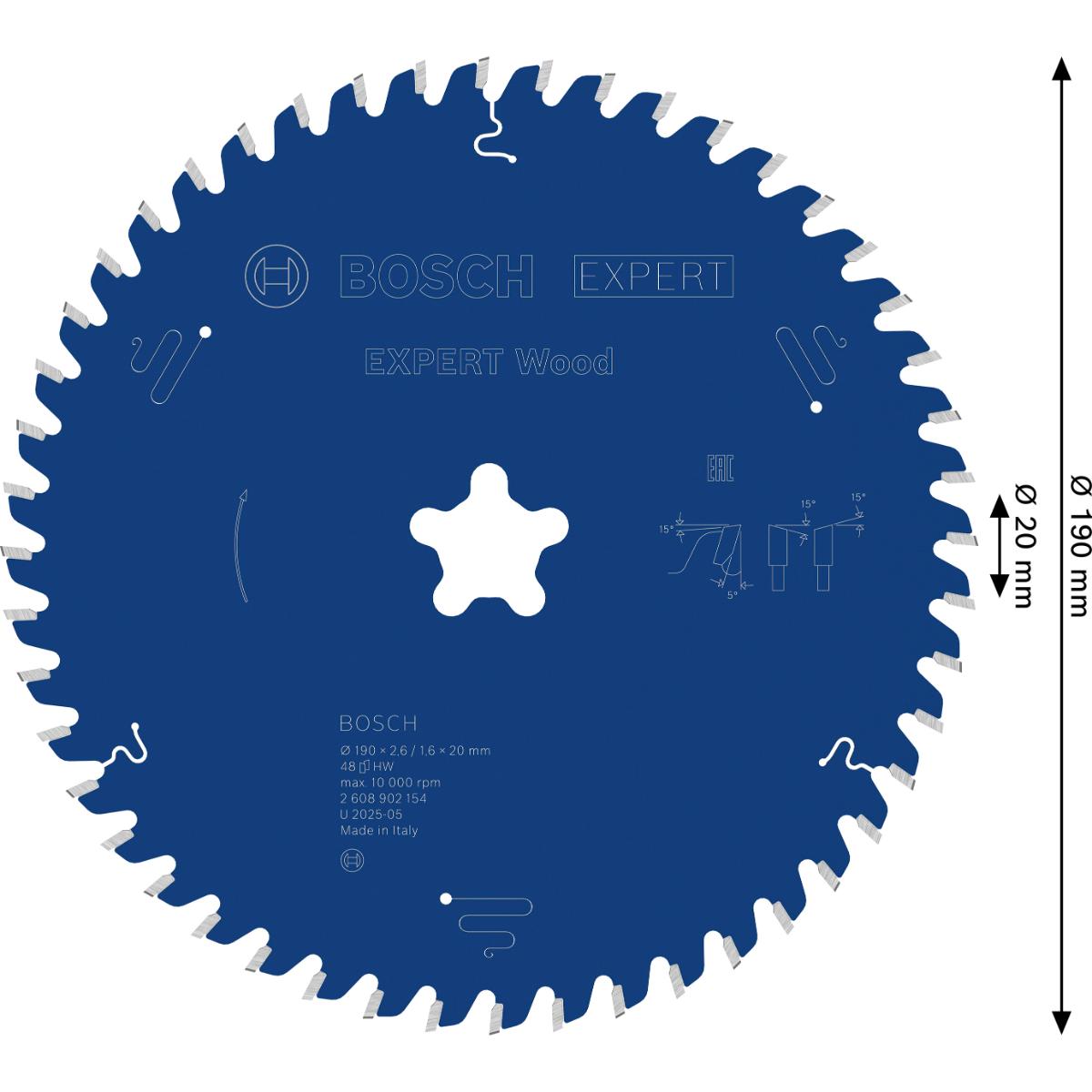 Bosch EXPERT Wood Kreissägeblatt, 190x2,4x30 mm, Z48