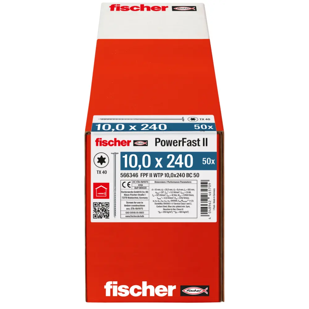 Fischer Holzbauschraube 10,0x240 FPF II WTP BC, Tellerkopf, Innenstern TX, Teilgewinde, blauverzinkt