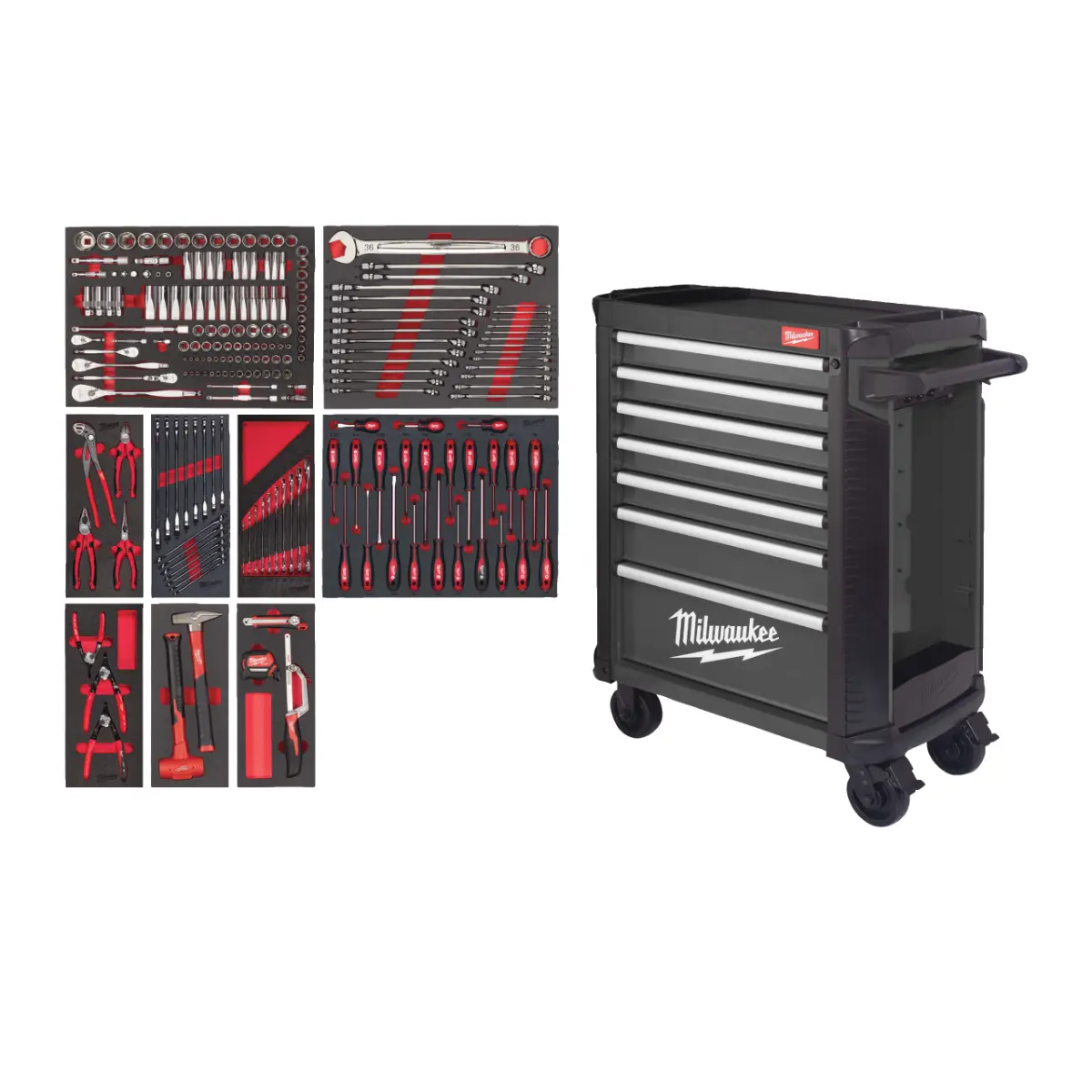 Milwaukee 30˝ / 78 cm TOOLGUARD Werkstattwagen mit Werkzeugbestückung, Standard Version 206-teilig, grau