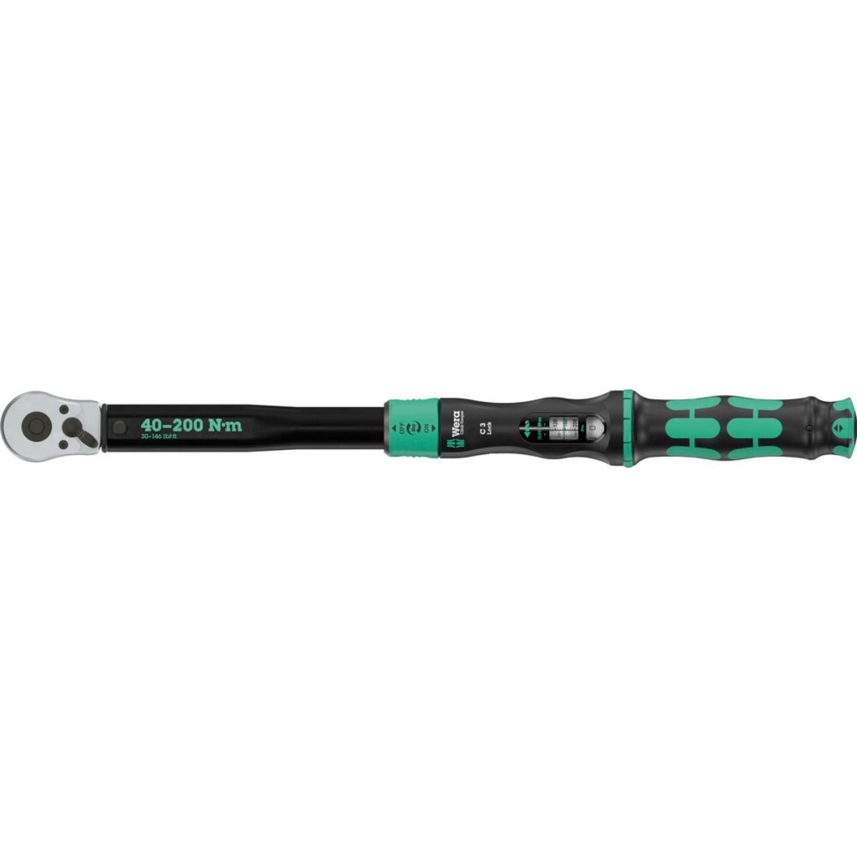 Wera Click-Torque Lock C 3 Drehmomentschlüssel, einstellbar, Umschaltknarre, Torque Lock Funktion, 40-200 Nm, 1/2 zoll x 40-200 Nm
