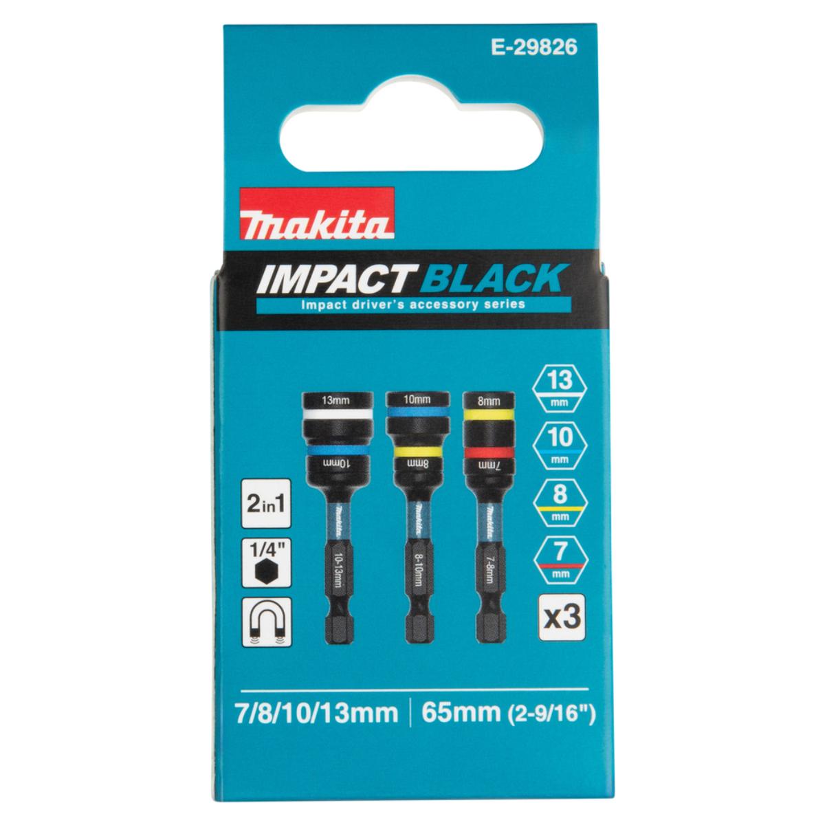 Makita Steckschlüssel 2-in-1 1/4" SW7/SW8/SW10/SW13 magnetisch Impact Black