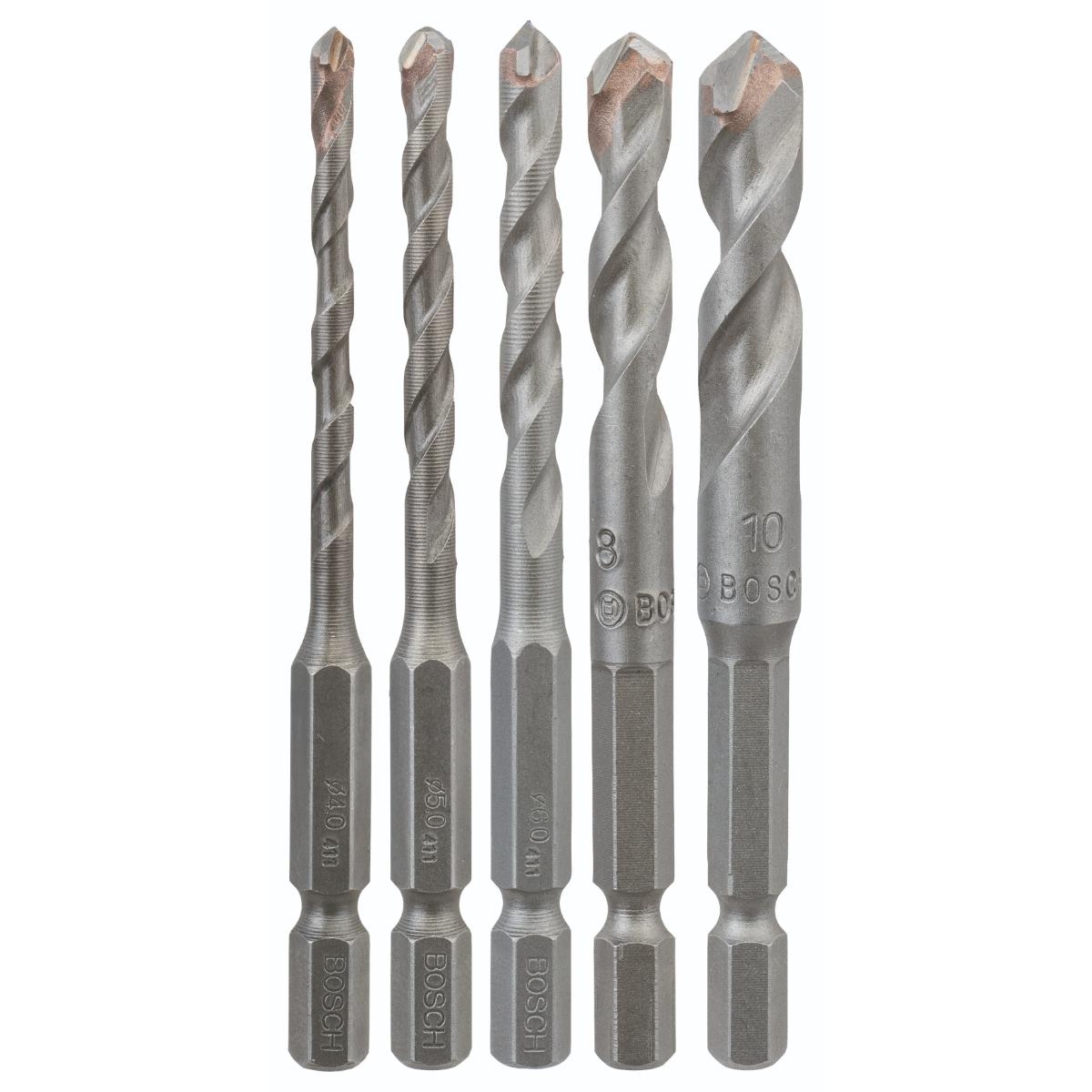 Bosch 5-tlg. Fliesenbohrer-Set HEX-9 Ceramic, 4/5/6/8/10 mm für Bohrmaschinen/Schrauber