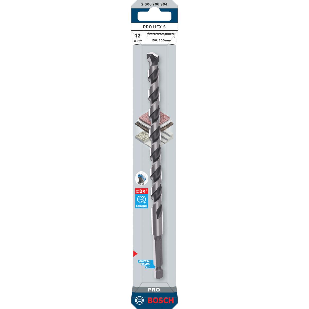 Bosch PRO HEX-5 Bohrer, 12 x 150 x 200 mm