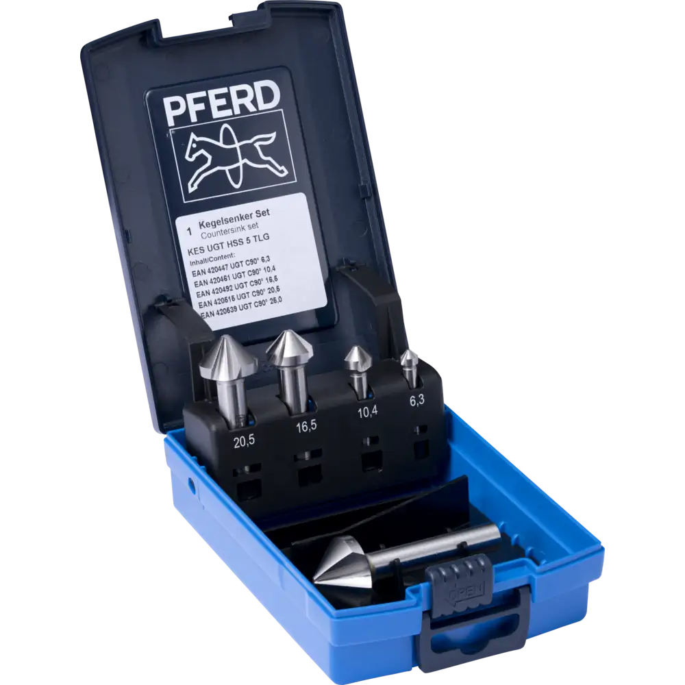 PFERD TOOLS HSS-Kegelsenker-Set UGT 5-tlg. DIN 335 C 90° mit Ungleichteilung