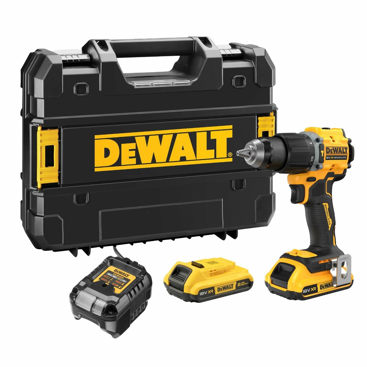 DCD799D2T-QWDE DEWALT 18V Akku-Schlagbohrschrauber bürstenlos mit 2 x Akkus (18 Volt / 2 Ah) und System-Schnellladegerät