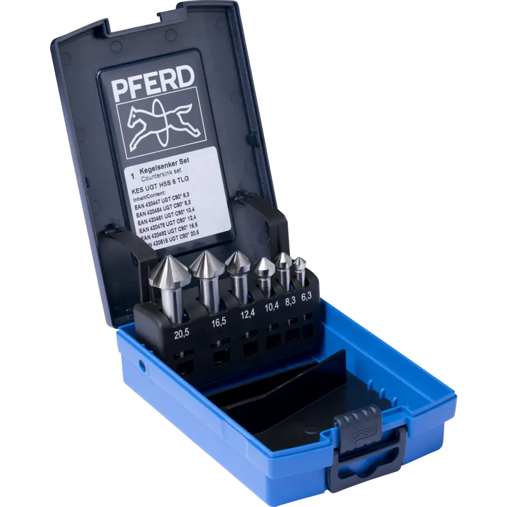 PFERD TOOLS HSS-Kegelsenker-Set UGT 6-tlg. DIN 335 C 90° mit Ungleichteilung