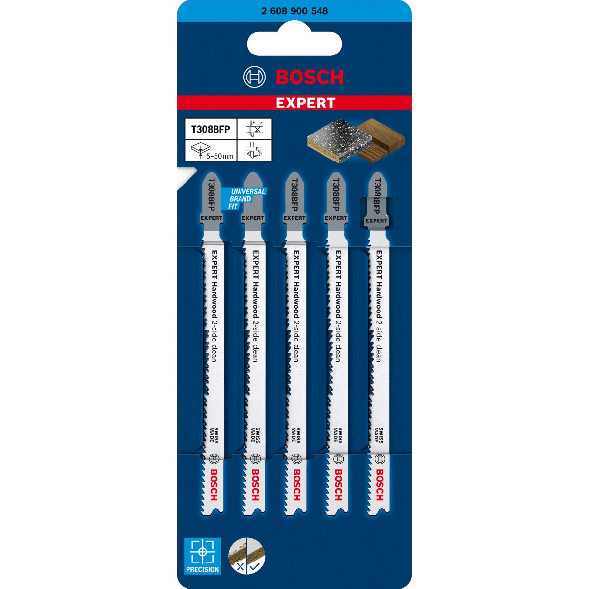 Bosch EXPERT ‘Hardwood 2-side clean’ T 308 BFP Stichsägeblatt, 3 Stück. Für Stichsägen