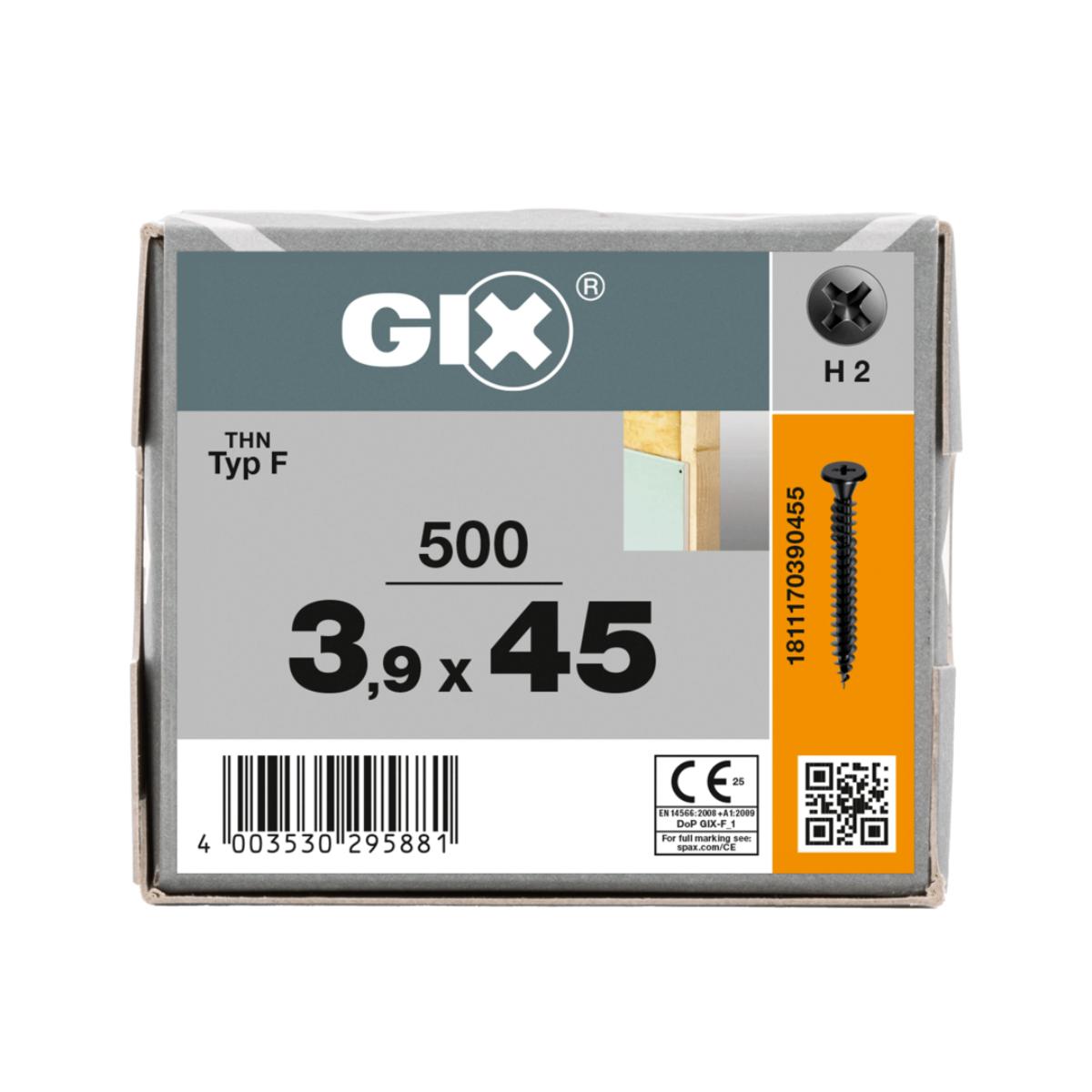 SPAX Trockenbauschraube GIX-F für Hartgipsplatten 3,9 x 45 mm, Vollgewinde, Nadelspitze, phosphatiert 500 Stück