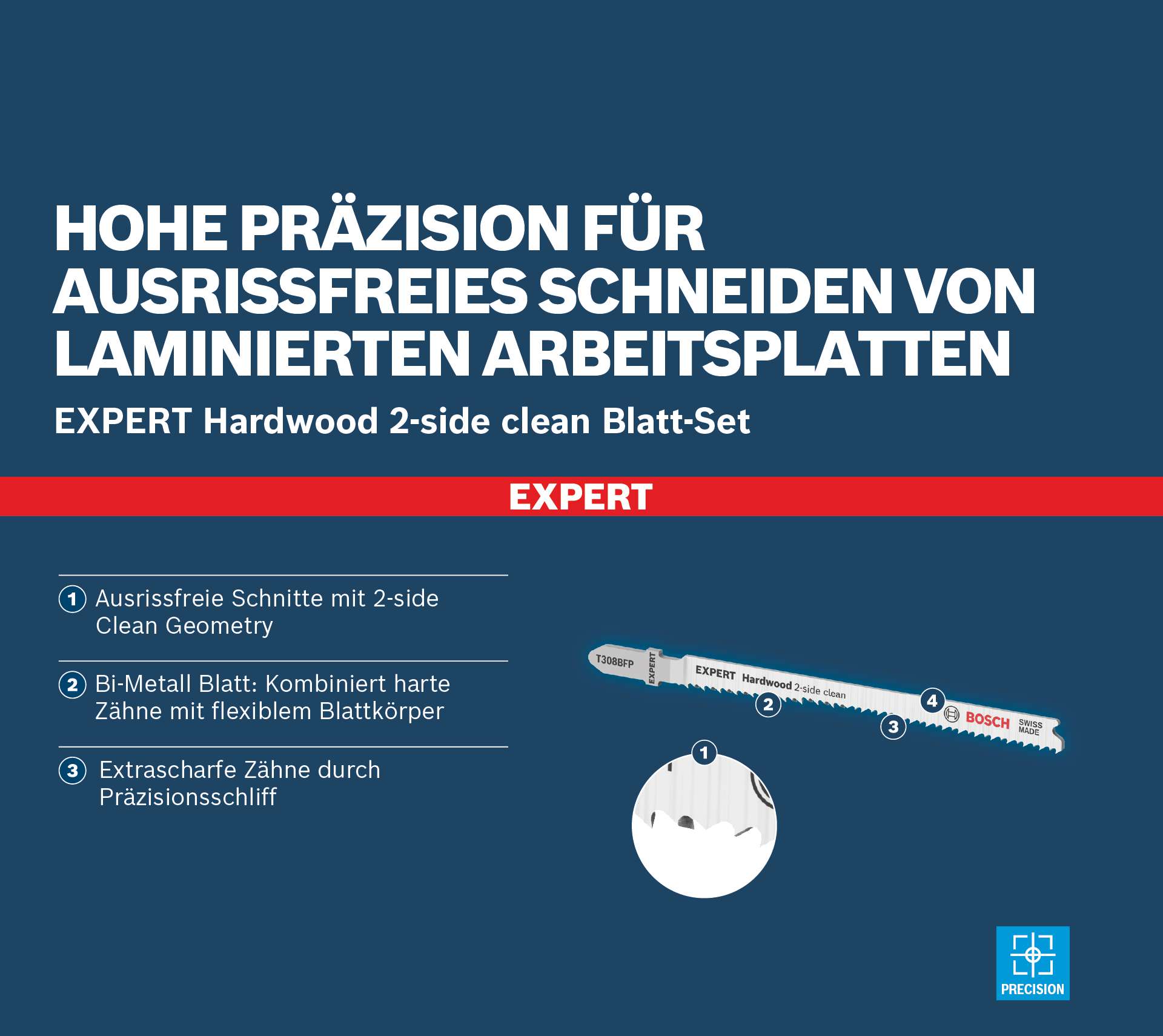 Bosch EXPERT ‘Hardwood 2-side clean‘ Stichsägeblatt-Set, 2-tlg., T308BF/BFP. Für Stichsägen