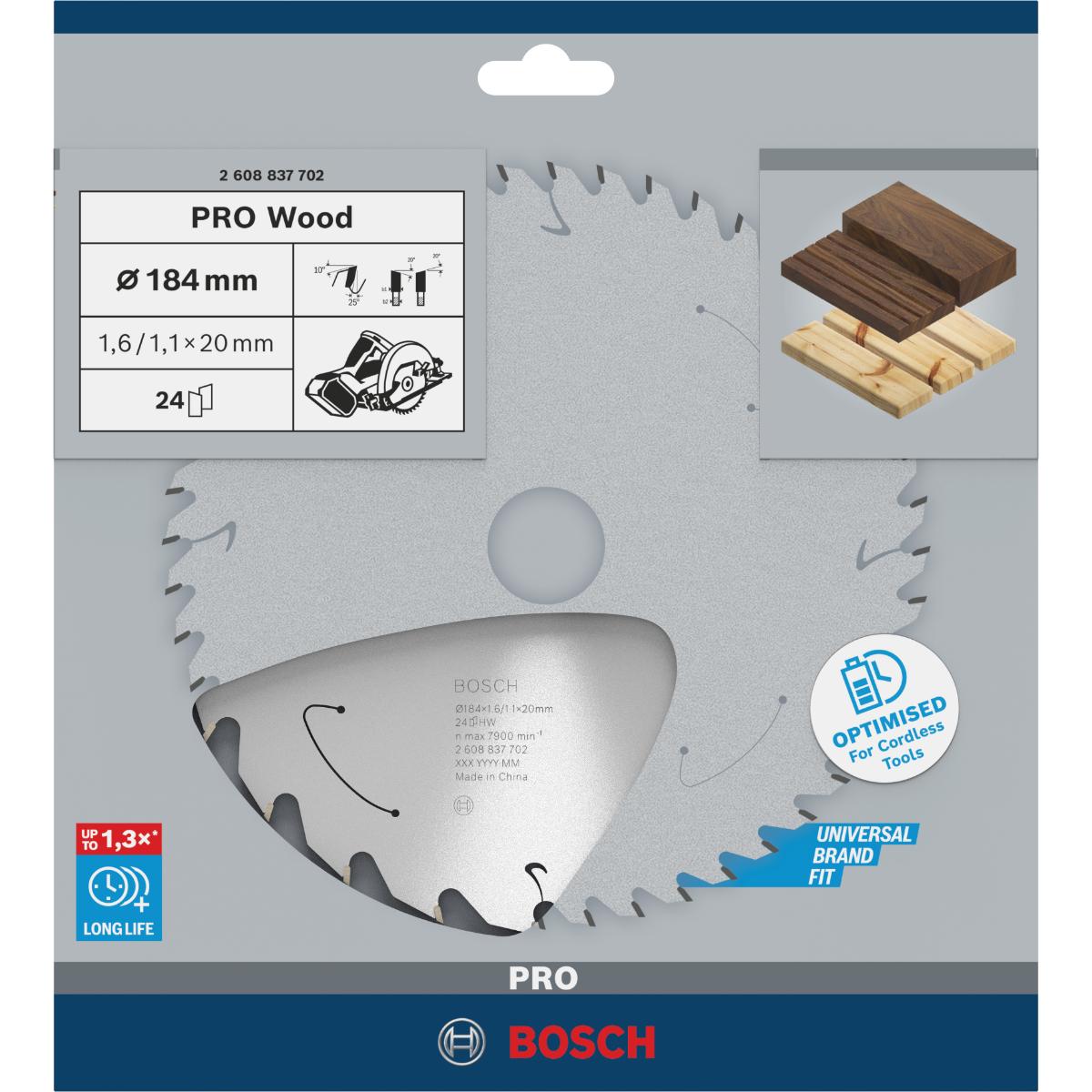 Bosch PRO Akku-Kreissägeblatt Standard for Wood H 160x20 T12, ø außen 184 mm