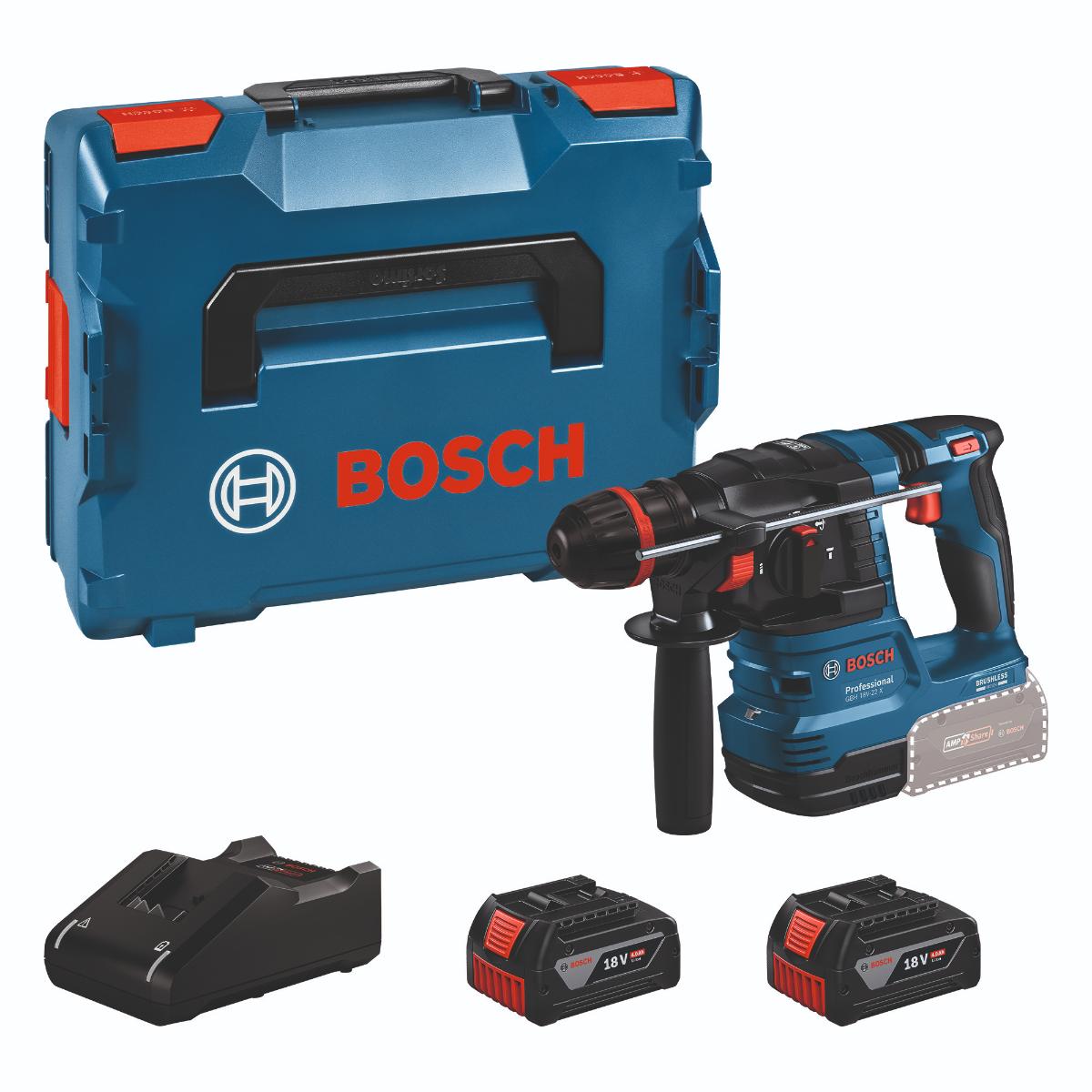 Bosch Akku-Bohrhammer mit ONECHUCK GBH 18V-22 X, 2 x Akku GBA 18V 4.0Ah in L-BOXX 136
