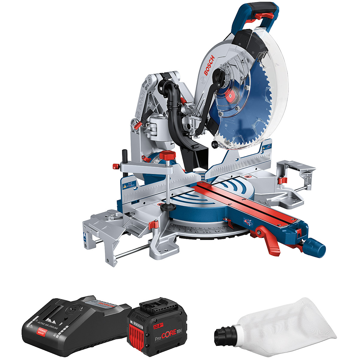 Bosch Akku-Kapp- und Gehrungssäge BITURBO GCM18V-305 GDC: 2x Akku 12.0Ah Schnellladeg.