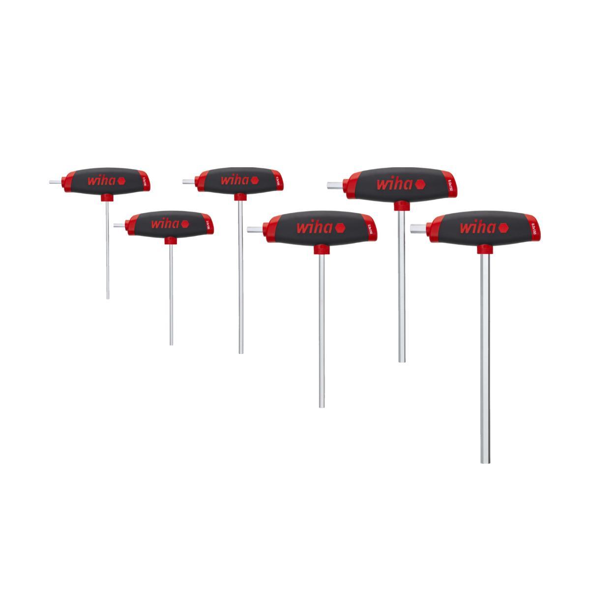 Wiha Stiftschlüssel mit Quergriff Set ComfortGrip Sechskant 6-teilges Set mit Seitenabtrieb, mattverchromt