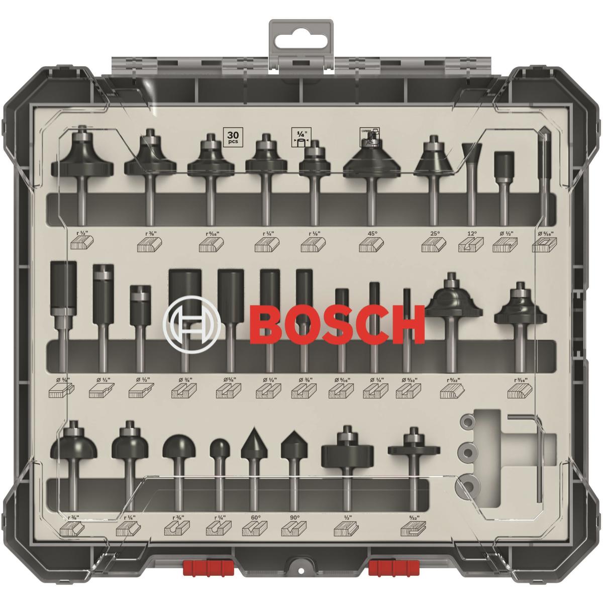 Bosch PRO Fräser Set, 1/4 Schaft, 30-teiliges Set