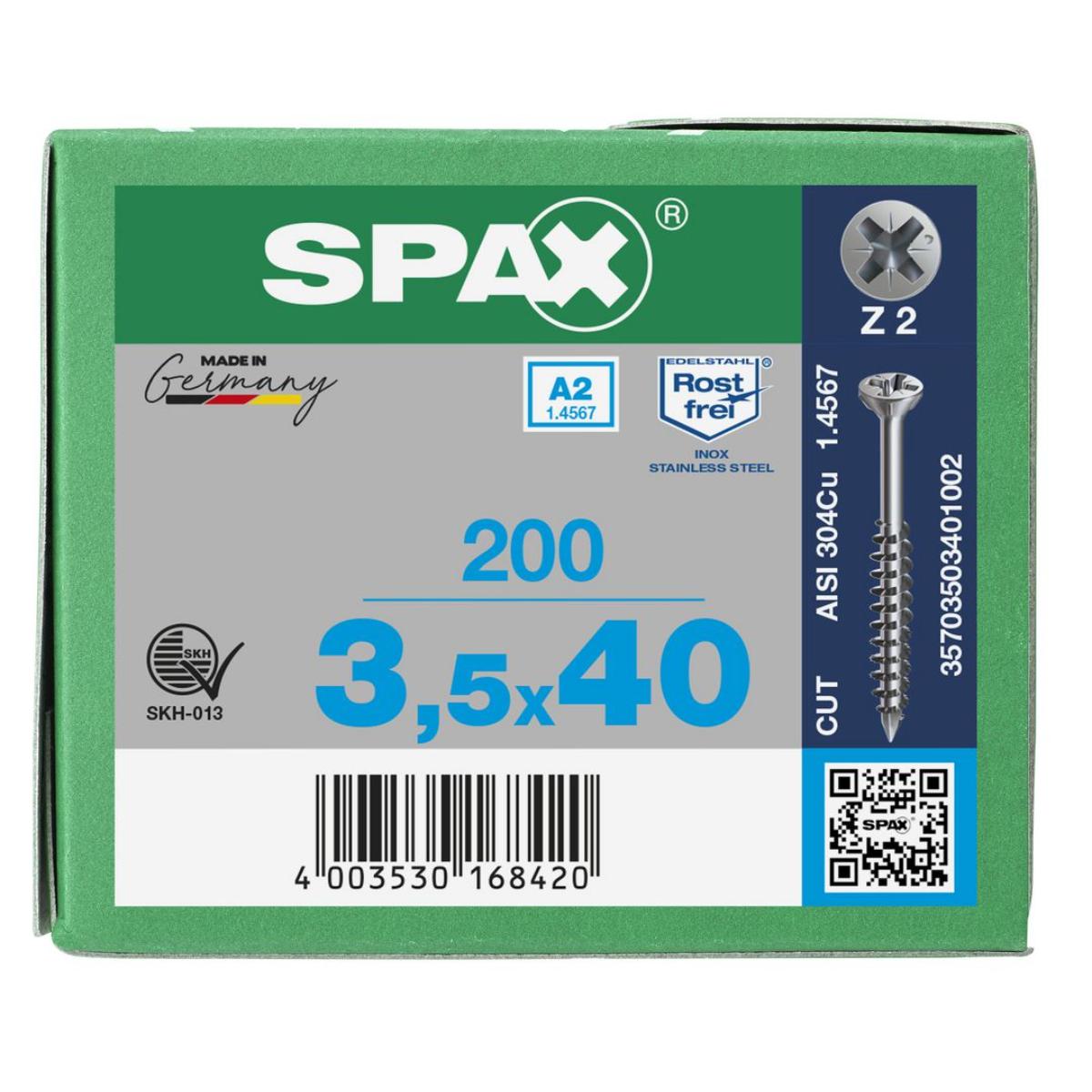 SPAX-S Glasleistenschraube A2 Senkkopf Fräsrippen Kreuzschlitz Z2 Teilgewinde Cut, 200 Stück
