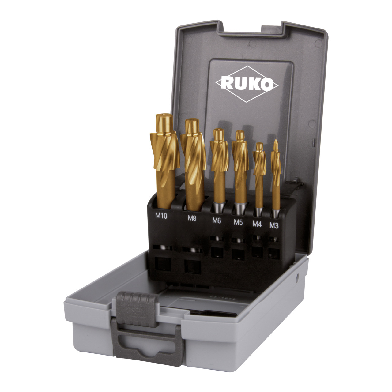 RUKO Flachsenker-Satz DIN 373 HSS TiN Gütegrad fein für Durchgangsloch - 6-tlg. 