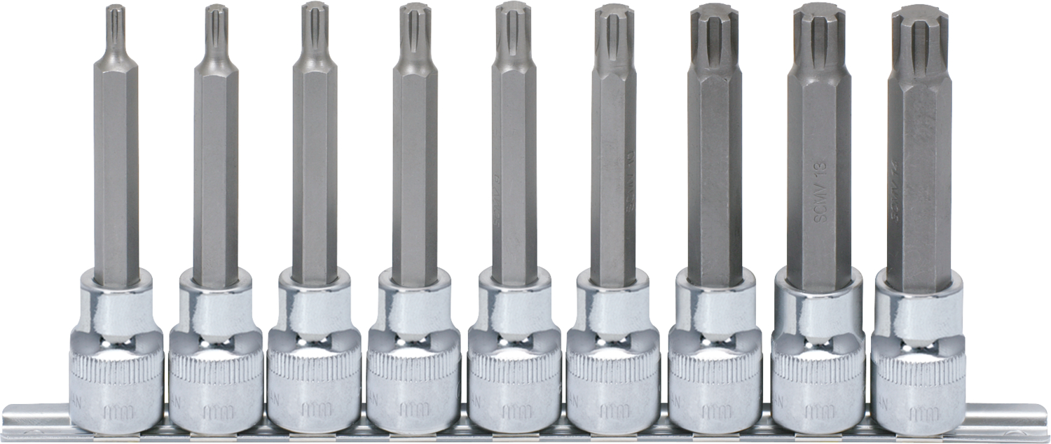 KS Tools 1/2" CHROMEplus RIBE-Bit-Stecknuss-Satz, lang, 9-tlg M5-M14