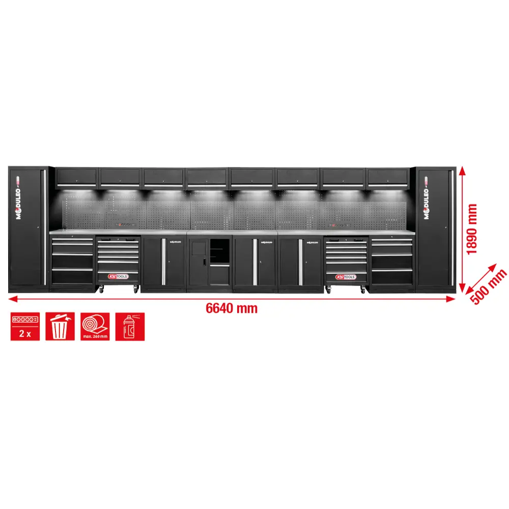 KS TOOLS Werkstatt-Schranksystem, gerade, 6640 x 500 mm, Variante 2