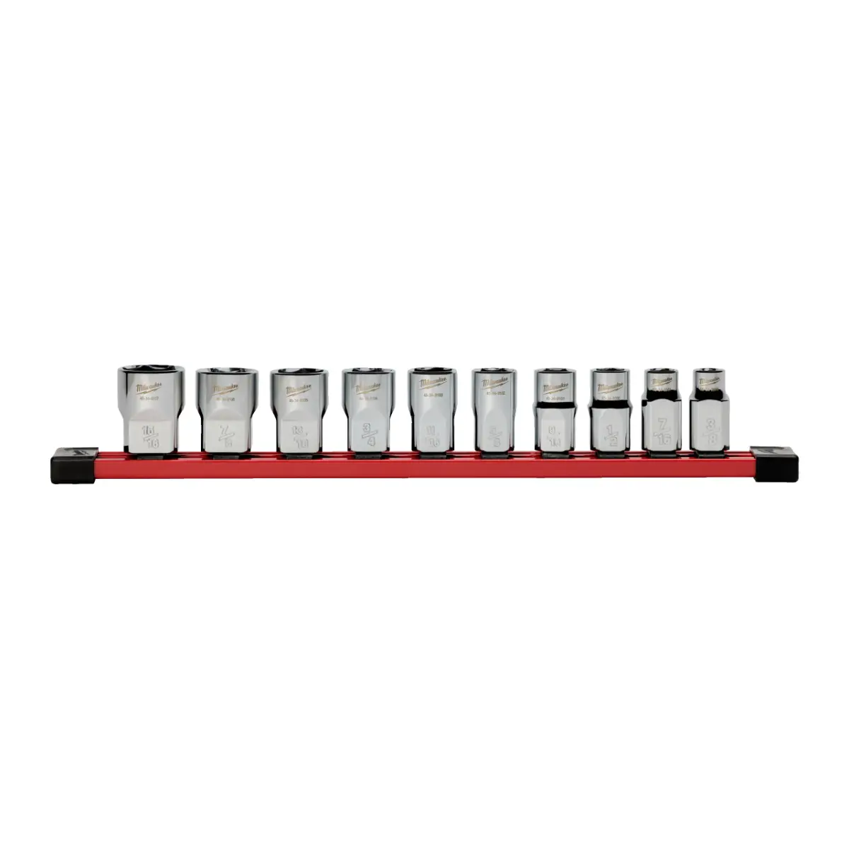 Milwaukee Steckschlüsseleinsatz 1/2" Set 6-kant imperial, 10-teilig auf Schiene