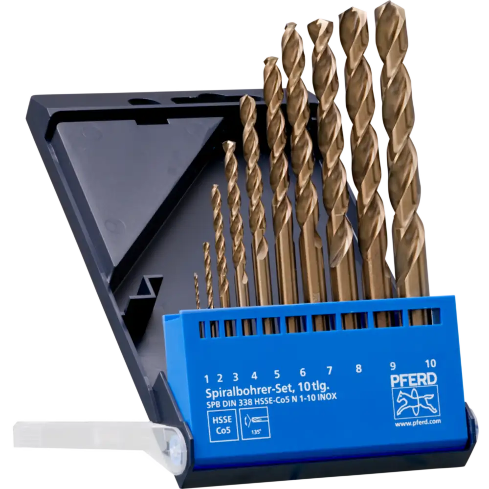 PFERD TOOLS Spiralbohrer-Set 10-tlg. INOX HSSE N DIN 338 für zähe und harte Werkstoffe