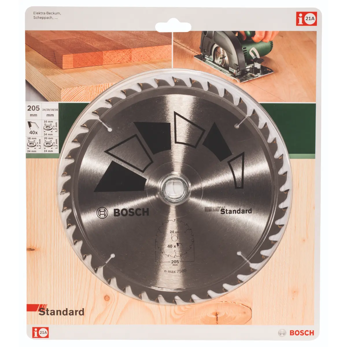 Bosch Kreissägeblatt STANDARD D= 205 mm, Bohrung= 24/20 mm, Z= 40