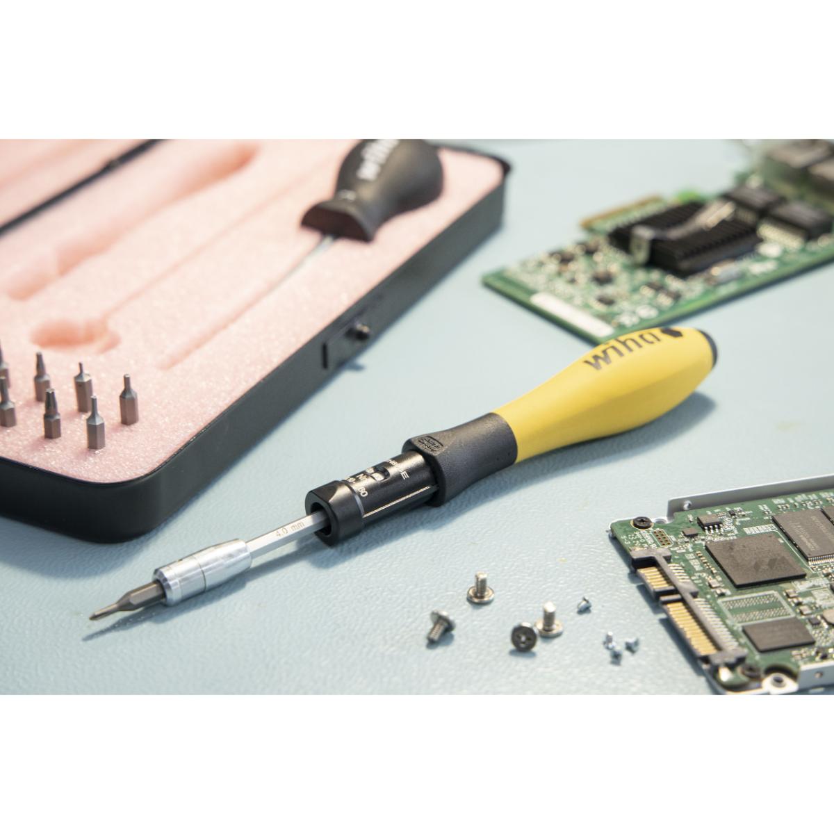 Wiha Drehmoment-Schraubendreher Set TorqueVario -S Micro ESD 0,1-0,6 Nm gemischt 18-teilges Set variabel einstellbare Drehmomentbegrenzung mit Box