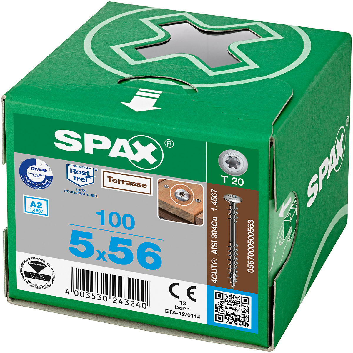 SPAX Terrassenschraube Bold Flachrundkopf T-Star Plus T20 Fixiergewinde 4Cutspitze A2 rostfrei, 100