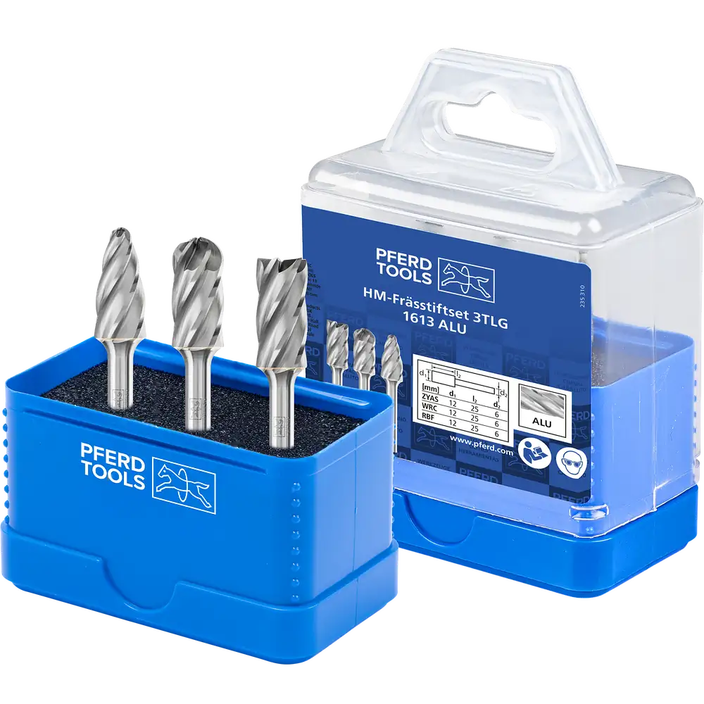 PFERD TOOLS Hartmetall Hochleistungsfrässtift Set 1613 ALU 3-tlg Ø 12mm Schaft-Ø 6mm für für Alu/NE Metalle