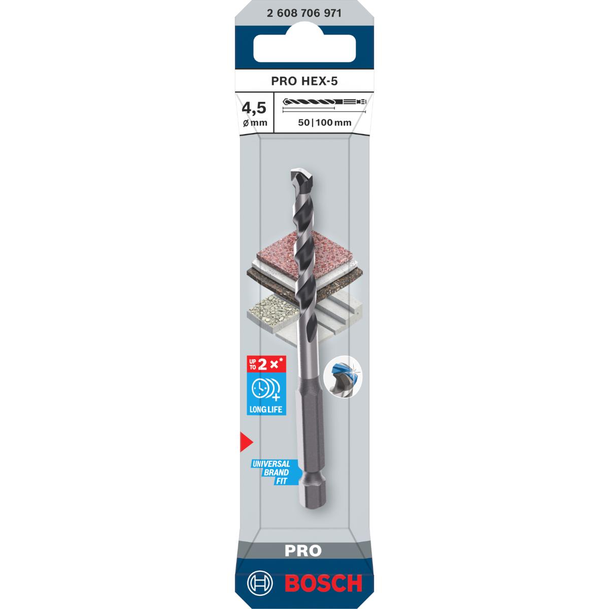 Bosch PRO HEX-5 Bohrer, 4,5 x 50 x 100 mm