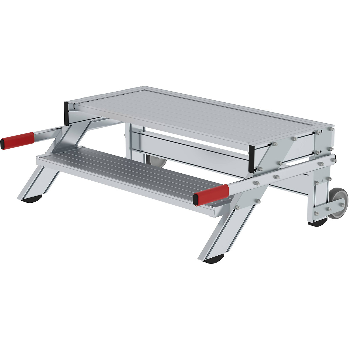 Munk Arbeitspodest fahrbar, Stufenbreite 1000 mm, Aluminium geriffelt