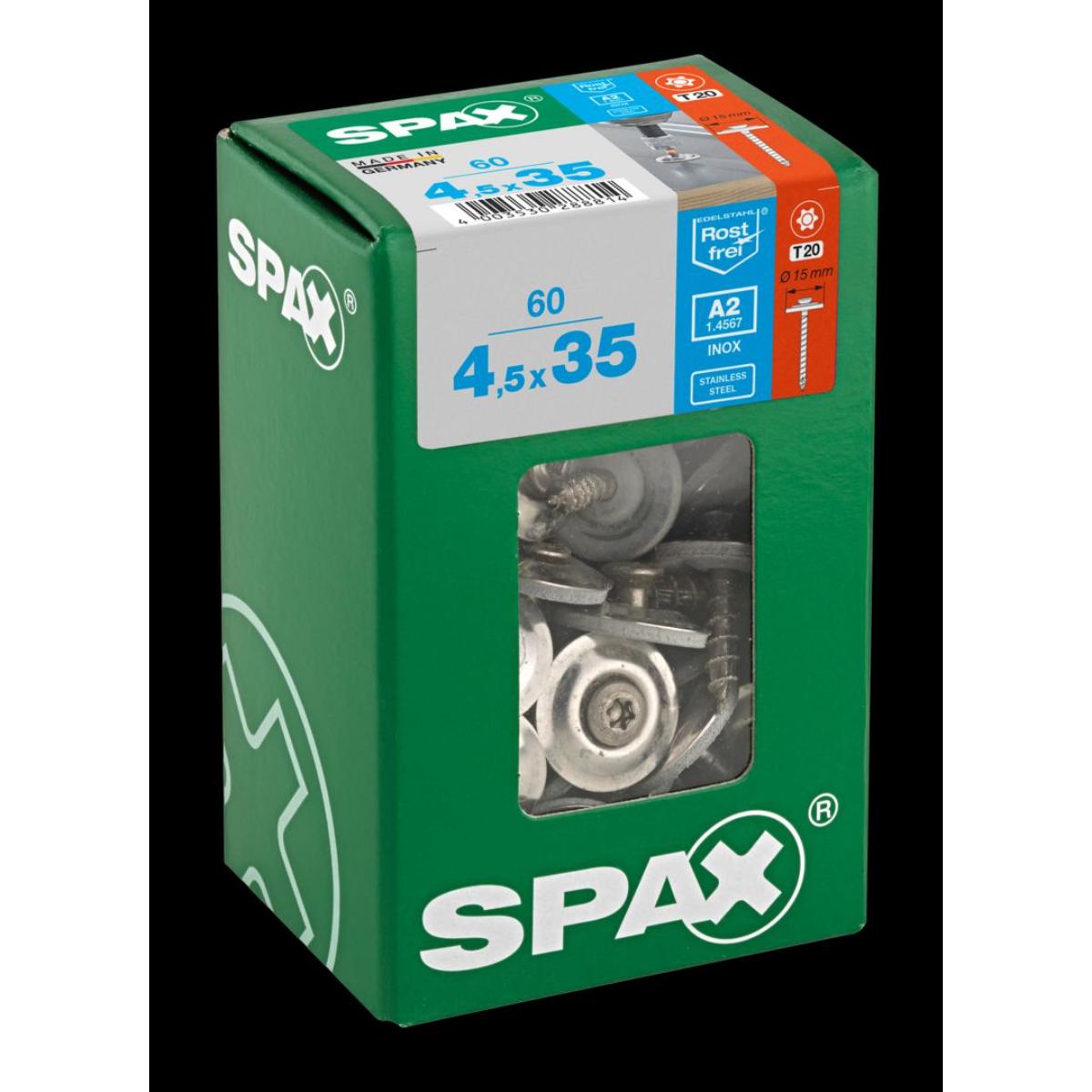 SPAX SPENGLERSCHRAUBE A2 T-STAR PLUS T20 4CUT DICHTSCHEIBE 15MM L 60 Stück