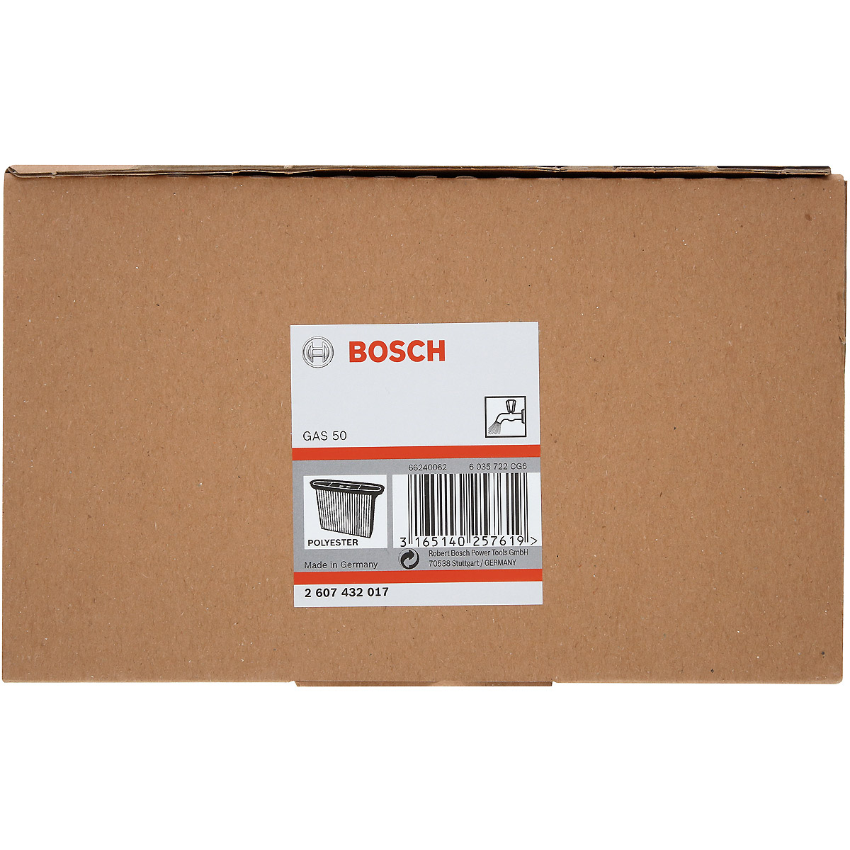 Bosch Faltenfilter, Polyester, viereckig 257 x 69 x 187mm, Nass GAS50/50M, 2 Stück