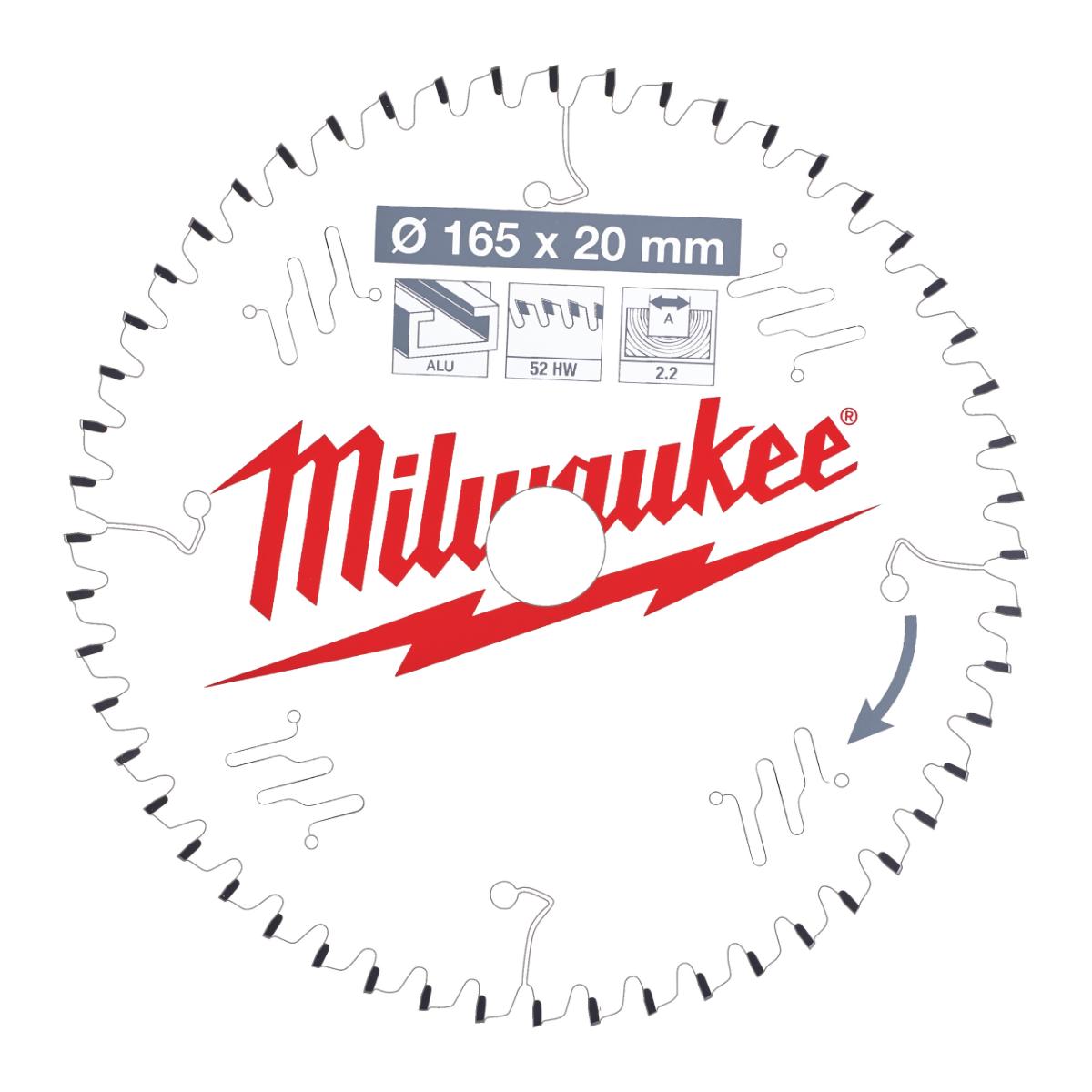 Milwaukee - Kreissägeblatt 165/20 mm 52Z Holz/Alu - 4932471296