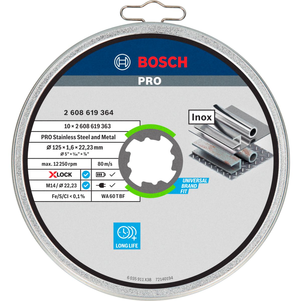 Bosch PRO X-LOCK Standard for Inox-Set, T41, 10-teilig, 125 x 1,6 x 22,23 mm