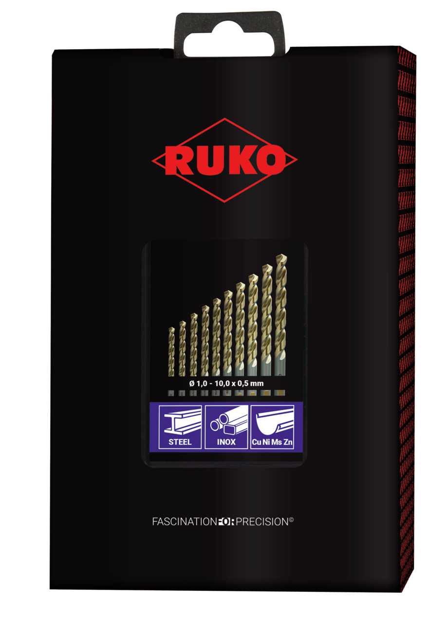 RUKO Spiralbohrer-Satz DIN 338 Typ UNI HSS-Co 5 - 19-tlg.