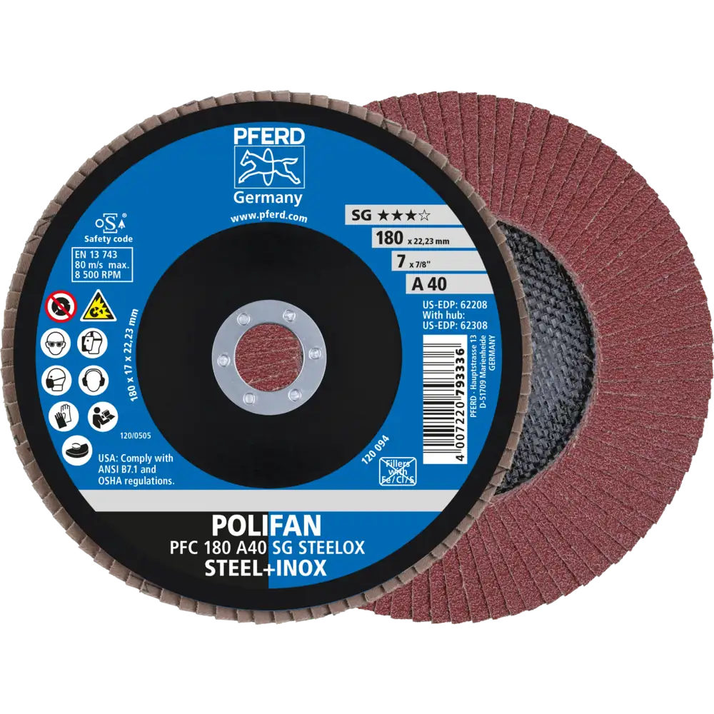 10er Pack PFERD POLIFAN-Fächerscheibe PFC 125 Z 36 SGP – Stark Für Stahl & Guss