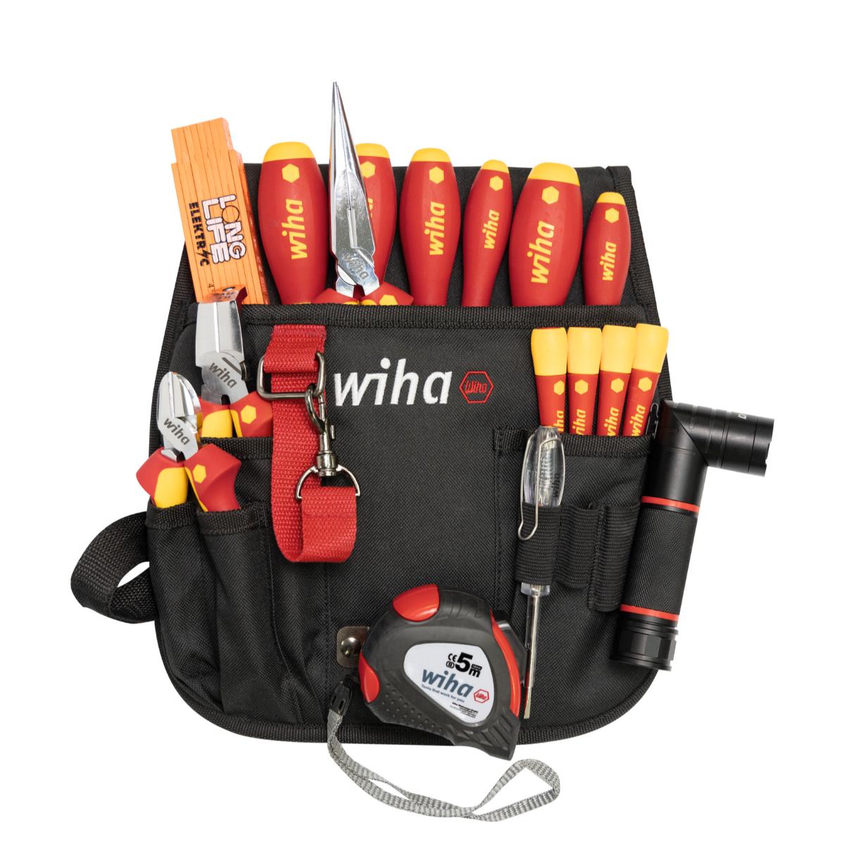 Wiha Werkzeug Set Elektriker gemischt, 18-teilges Set mit Gürteltasche
