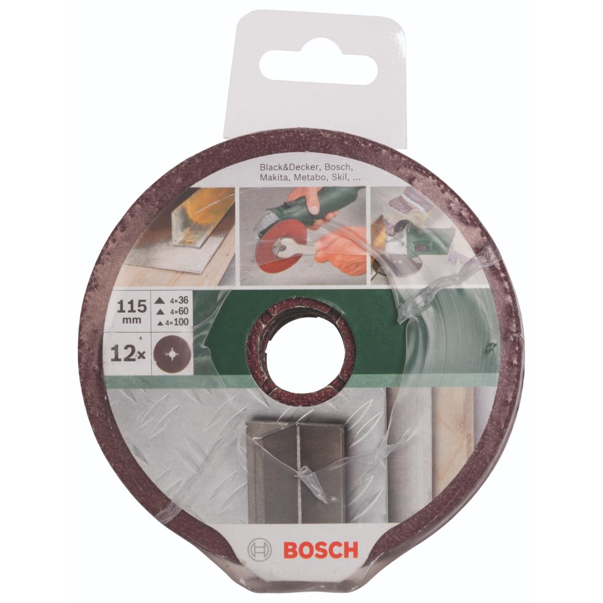 Bosch Fiberschleifscheiben-Set für Winkelschleifer, Korund D=115 mm, K=36-100, 12-tlg.