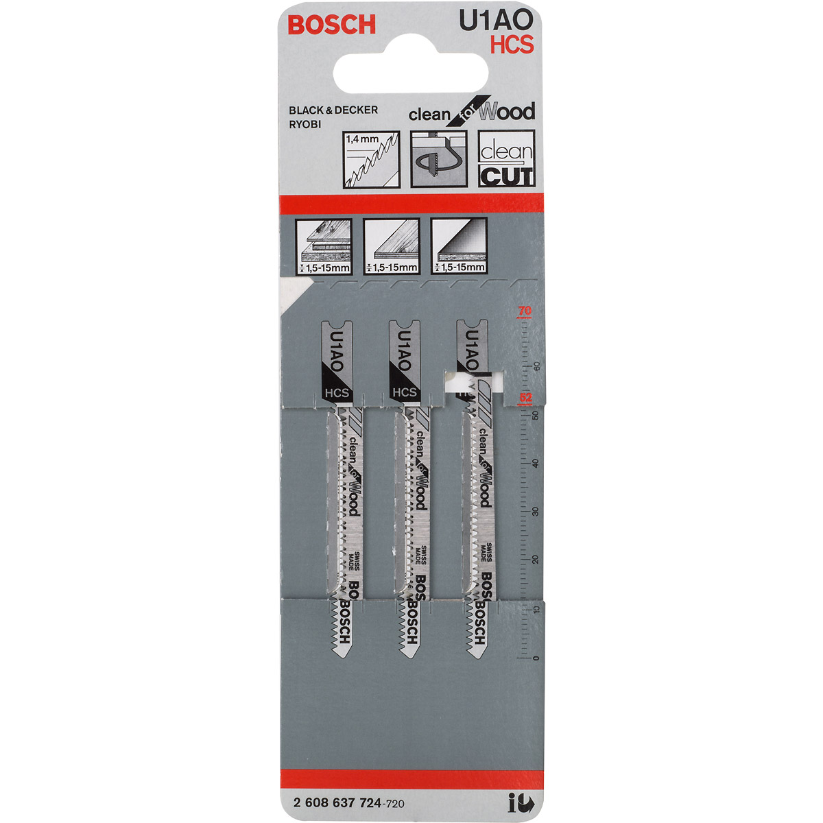 Bosch Stichsägeblatt U 1 AO Clean for Wood, 3er-Pack