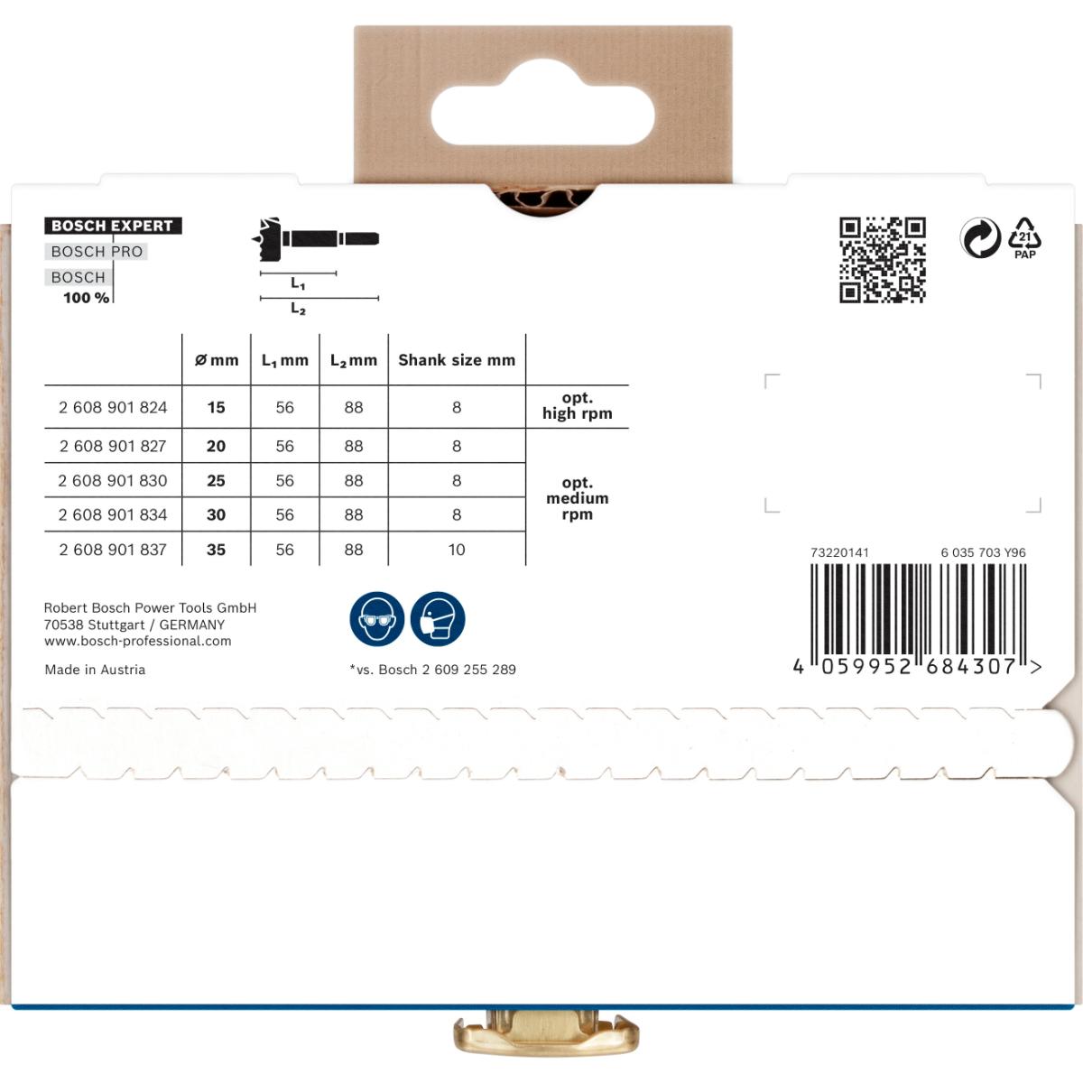 2608901843BO Bosch EXPERT Wood Forstnerbohrersatz, 5-teiliges Set