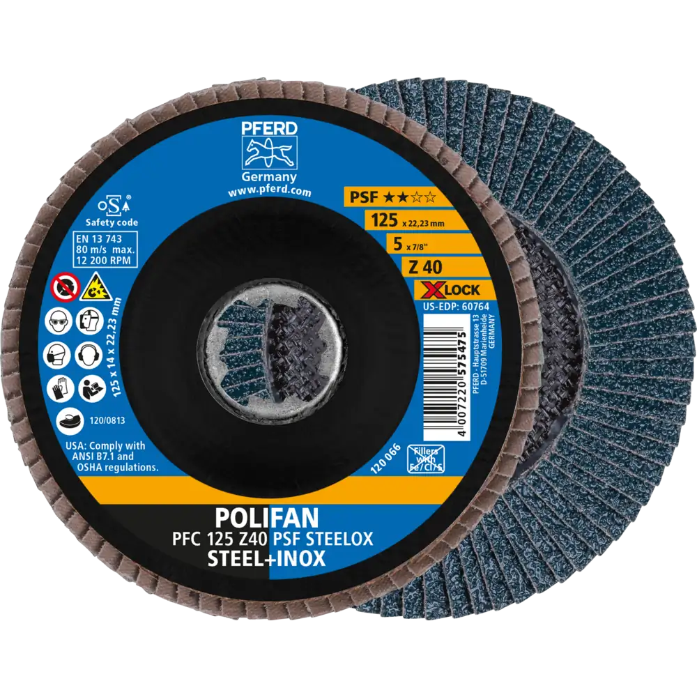 PFERD TOOLS POLIFAN Fächerscheibe PFC X-LOCK konisch Z Universallinie PSF STEELOX Stahl/Edelstahl