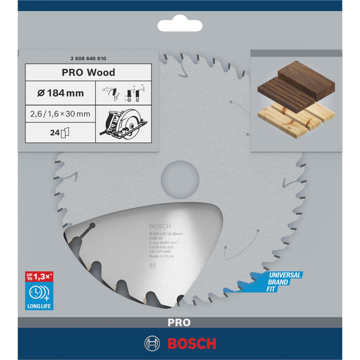 Bosch PRO Kreissägeblatt Optiline Wood für Handkreissägen ø 184 mm, 30 mm Bohrung