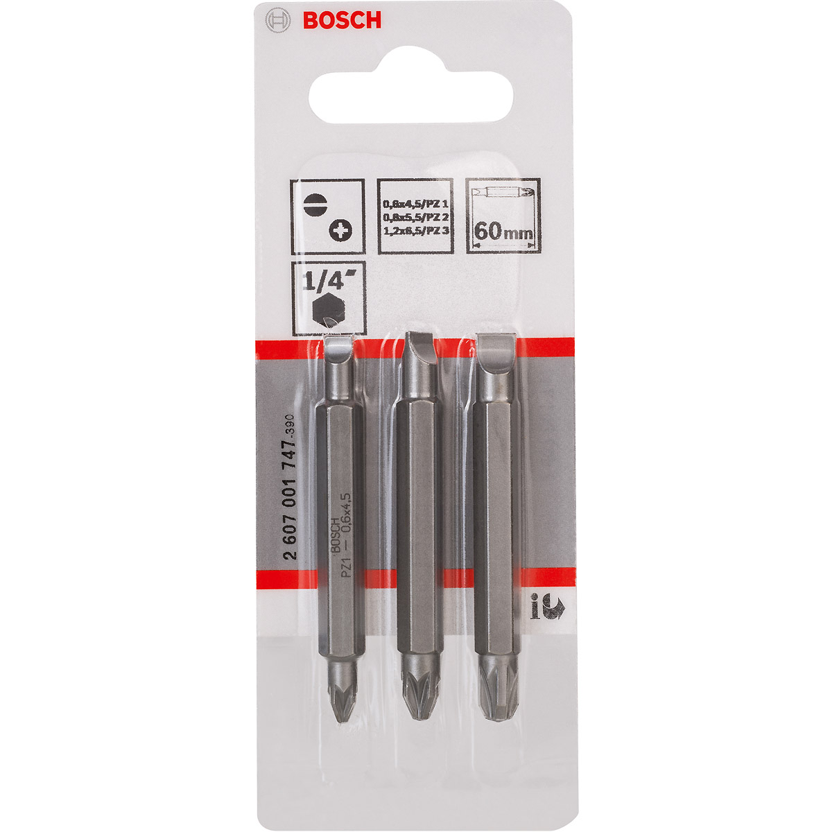 Bosch Doppelklingenbit-Set, 3-teilig, S 1,2x6,5, S 0,6x4,5, S 0,8x5,5, PZ1, PZ2, PZ3, 60 mm